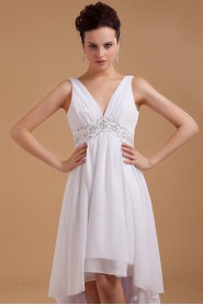 Satin V-Neckline Short Dress with Embroidery