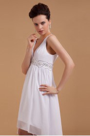 Satin V-Neckline Short Dress with Embroidery