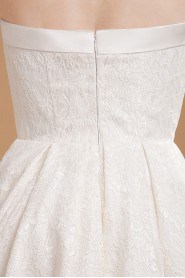 Satin and Lace Strapless Short A-line Dress with Embroidery 