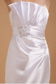 Satin Strapless Short Dress with Pleated and Beaded