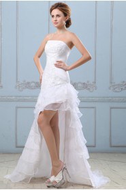 Satin and Organza Strapless A-line Dress with Embroidery