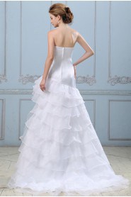 Satin and Organza Strapless A-line Dress with Embroidery