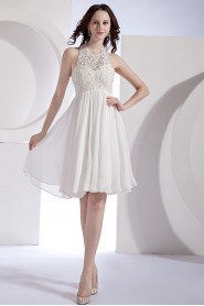 Organza and Chiffon Halter Neckline Short Dress with Embroidery