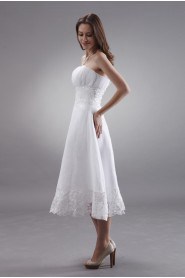 Chiffon Strapless Tea-Length A-line Dress with Embroidery