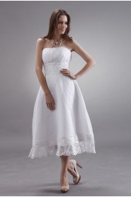 Chiffon Strapless Tea-Length A-line Dress with Embroidery