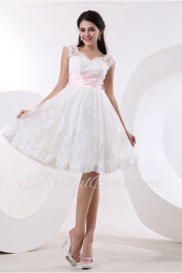 Satin and Tulle Bateau Neckline Short A-line Dress with Embroidery