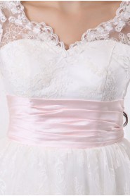 Satin and Tulle Bateau Neckline Short A-line Dress with Embroidery