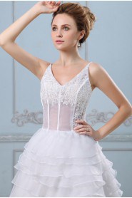 Gauze V-Neckline A-line Dress with Embroidery