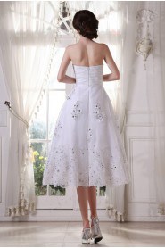 Satin and Yarn Sweetheart Tea-Length A-Line Dress with Embroidery