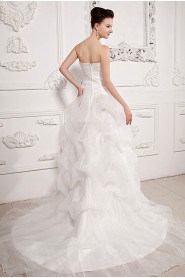 Yarn Strapless Semi-Ball Gown with Embroidery and Ruffle