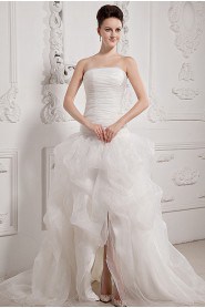 Yarn Strapless Semi-Ball Gown with Embroidery and Ruffle