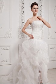 Yarn Strapless Semi-Ball Gown with Embroidery and Ruffle