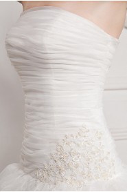Yarn Strapless Semi-Ball Gown with Embroidery and Ruffle