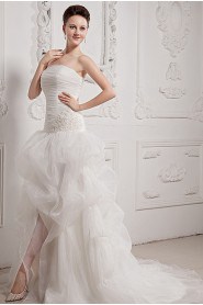 Yarn Strapless Semi-Ball Gown with Embroidery and Ruffle