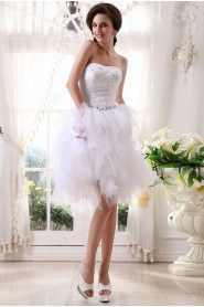 Tulle and Satin Strapless Short Ball Gown with Embroidery