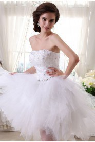 Tulle and Satin Strapless Short Ball Gown with Embroidery