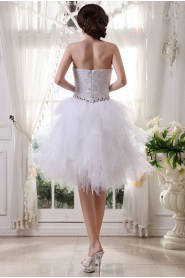 Tulle and Satin Strapless Short Ball Gown with Embroidery