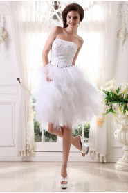 Tulle and Satin Strapless Short Ball Gown with Embroidery