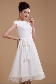 Chiffon Boat Neckline Short A-line Dress with Sash and Ruffle