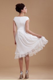 Chiffon Boat Neckline Short A-line Dress with Sash and Ruffle