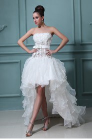 Satin Strapless Ball Gown with Embroidery and Ruffle