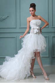 Satin Strapless Ball Gown with Embroidery and Ruffle