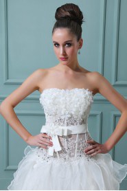 Satin Strapless Ball Gown with Embroidery and Ruffle