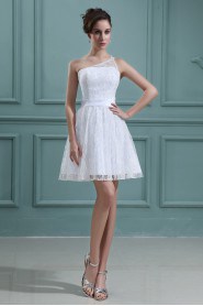 Lace and Satin One-Shoulder Short Dress with Embroidery