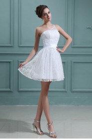 Lace and Satin One-Shoulder Short Dress with Embroidery