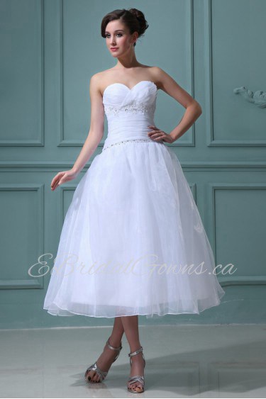 Tulle and Satin Sweetheart Tea-Length Ball Gown