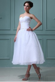 Tulle and Satin Sweetheart Tea-Length Ball Gown