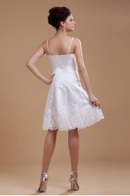 Satin and Lace Spaghetti Straps Short A-line Dress with Beaded