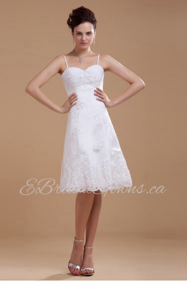 Satin and Lace Spaghetti Straps Short A-line Dress with Beaded