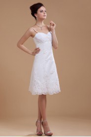 Satin and Lace Spaghetti Straps Short A-line Dress with Beaded