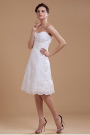 Satin and Lace Spaghetti Straps Short A-line Dress with Beaded