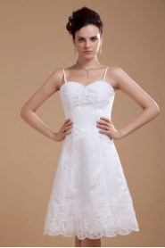 Satin and Lace Spaghetti Straps Short A-line Dress with Beaded