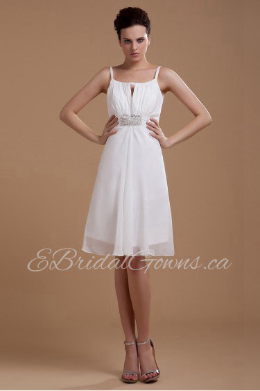 Chiffon Spaghetti Straps Short A-line Dress with Embroidery