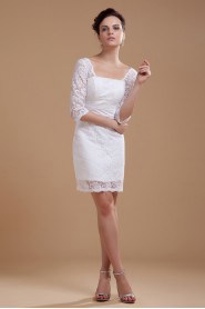 Lace Square Neckline Short Dress with Half-Sleeves