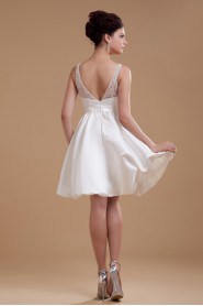 Satin V-Neckline Short Dress with Beaded and Bowtie