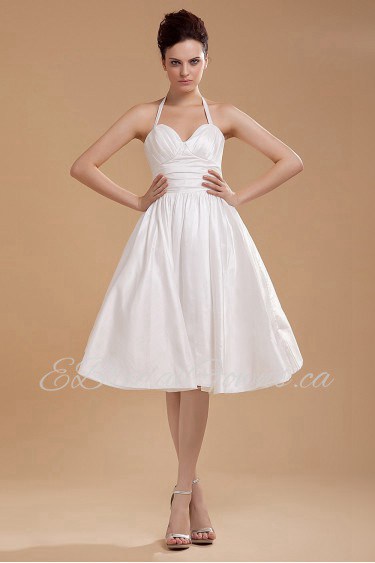 Satin and Yarn Halter Neckline Short A-line Dress with Ruffle