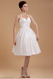 Satin and Yarn Halter Neckline Short A-line Dress with Ruffle