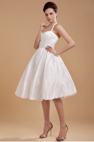 Satin and Yarn Halter Neckline Short A-line Dress with Ruffle