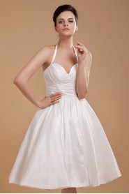 Satin and Yarn Halter Neckline Short A-line Dress with Ruffle