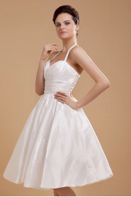 Satin and Yarn Halter Neckline Short A-line Dress with Ruffle