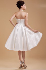 Satin and Yarn Halter Neckline Short A-line Dress with Ruffle