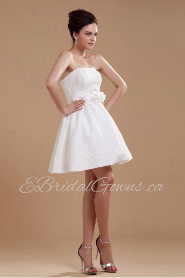 Satin Strapless Short Dress with Embroidery 