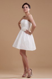 Satin Strapless Short Dress with Embroidery 