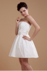 Satin Strapless Short Dress with Embroidery 