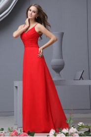 Chiffon Spaghetti Straps Floor Length Empire Dress with Ruffle