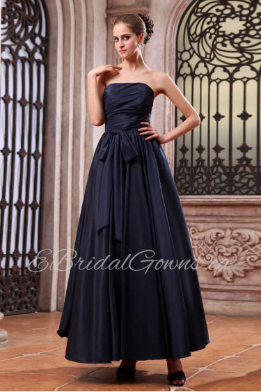 Taffeta Strapless Ankle-Length A-line Dress with Ruching